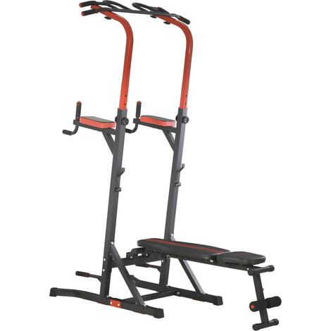 Power Tower Stazione per Allenamento Pieghevole e Multiuso con Barra Trazioni e Sedia Romana, 108x178x202-238cm