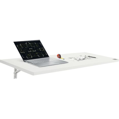 VEVOR Wall Mounted Folding Table, 47.2 x 19.7 inches Wall Mount Table, Floating Desk with Iron Bracket, Fold Down Desk for Small Spaces, Home Office, Dining, Laundry Room, Kitchen, Bar, White (1/5)