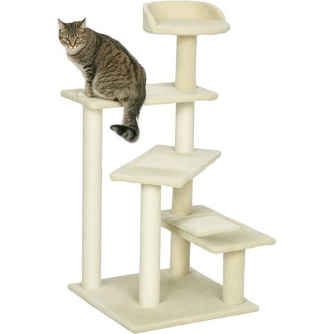 Kratzbaum für Katzen 100 cm mit Sisalsäulen und großer Plattform, Beige (1/5)