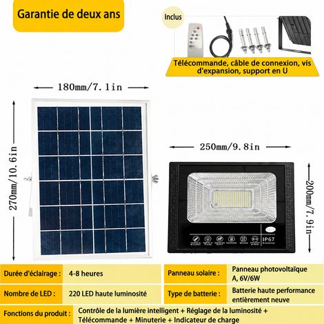 Projecteur Solaire LED Extérieur 100W 220 LED avec Télécommande et Contrôle Crépusculaire 100 220 30 × 21 × 15 cm 1,5 kg – Livraison gratuite