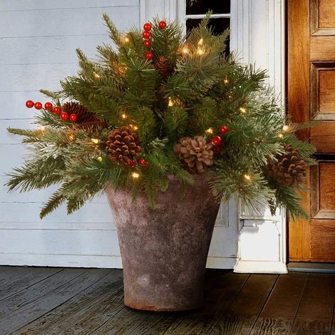 Piquet De Décoration De Noël Solaire - Branches De Pin Avec Baies Rouges - Pour Jardin Extérieur - Hauteur 40 Cm - 1 Pièce (1/5)