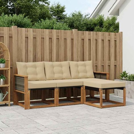 vidaXL Set di divani da esterno con cuscino 4 pcs Naturale e