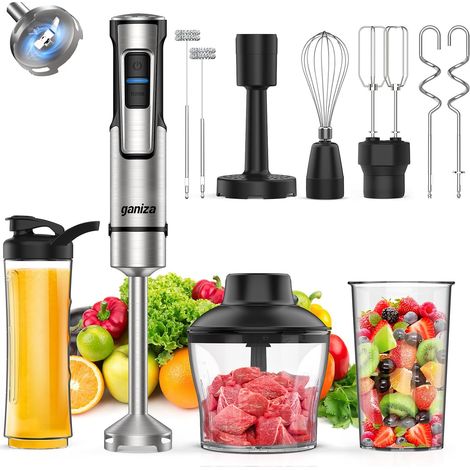 Ganiza 10-in-1 Hand Blender, 1200W Electric Blender with Adjustable Speed & Turbo Function, Blender Stand with Double Milk Frother, Ideal for Sauces, Soups, Smoothies & Milkshakes (1/5)