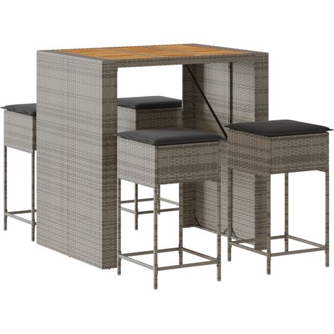 Ensemble de bar de jardin 5 pcs Mobilier de jardin avec coussins gris poly rotin (1/5)