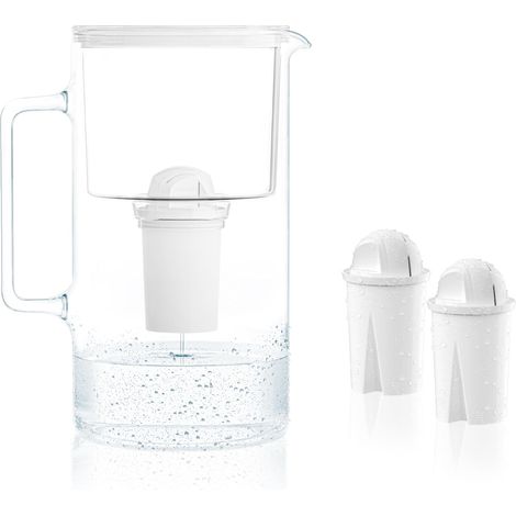 Carafe Filtrante en Verre avec Deux Cartouche Anti Calcaire, Carafe d'eau Capacité de 3 L, Filtres eau Compatible avec Classic, Classic, Blanc (1/5)