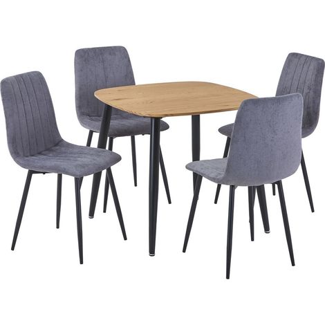 Aspen Light Oak Square Table & 4 Grey Fabric Chair Set - MDF/Metal - L54 x W53.5 x H88 cm