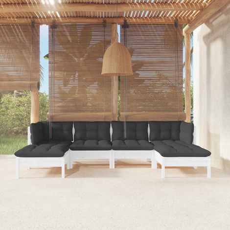 vidaXL 6 Piece Garden Lounge Set with Cushions White Pinewood