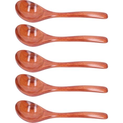 Lot de 5 cuillères en bois à long manche, louches en bois pour mélanger et remuer, ustensiles de cuisine, couleur foncée (1/5)