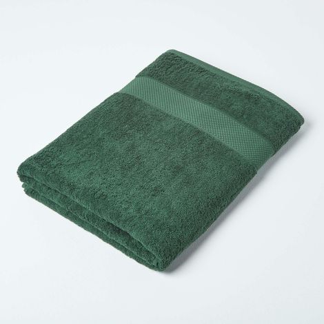 HOMESCAPES Maxi drap de bain 100% coton Vert foncé, 100 x 180 cm