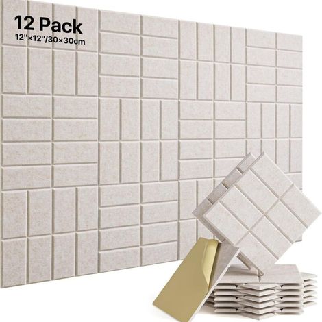 Lot de 12 panneaux insonorisants autocollants, 30 x 30 cm, panneaux muraux insonorisants en polyester haute densité, isolation thermique et ignifuge (1/5)