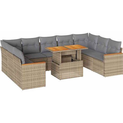 Maison Exclusive - Salon de jardin avec coussins 10pcs beige résine tressée acacia (1/5)