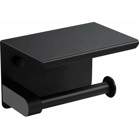 royaluxe - Porte Papier Toilette, Support Papier Toilette sans Percage, Porte Rouleau Papier Toilette Auto-adhésif avec Tablette pour Salle de Bain et Cuisine, Acier INOX SUS 304, Noir (1/5)