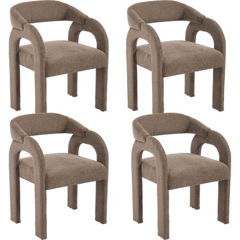 Dining Chairs 4Pcs in Chenille Leisure Armchair with Artistic Designed Backrest for Kitchen Living Room Restaurant Cafe, Brown, Wahson