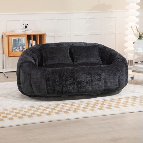fauteuil canapé lounge chenille 150x95x63 cm noir adulte OKMYHOME (1/5)