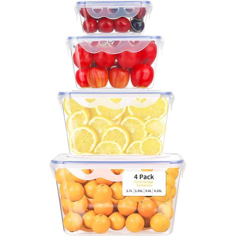 Lot de 4 Boîtes de Conservation Alimentaires Transparentes – Hermétiques, Empilables, Sans BPA – Pour Meal Prep, Congélation, Lunch (4 Tailles, Micro-ondable, Lavable Lave-Vaisselle) (1/5)