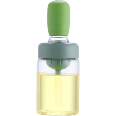 Distributeur d'huile avec pinceau silicone, compte-gouttes et mesureur, récipient pour cuisson, friture et pâtisserie (1/5)