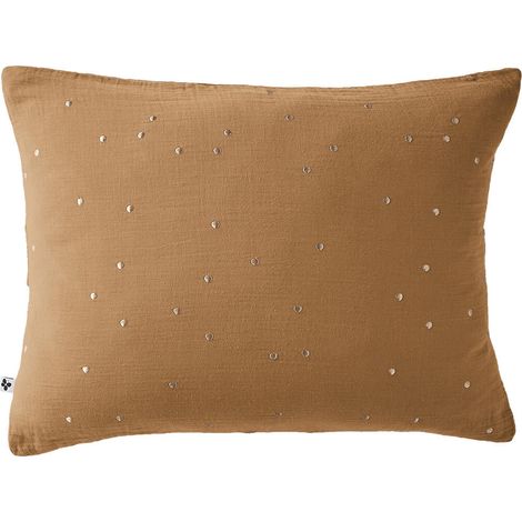 OUREA MOTIF - Taie d'Oreiller 50x70cm Gaze de Coton Camel à Pois Dorés (1/5)
