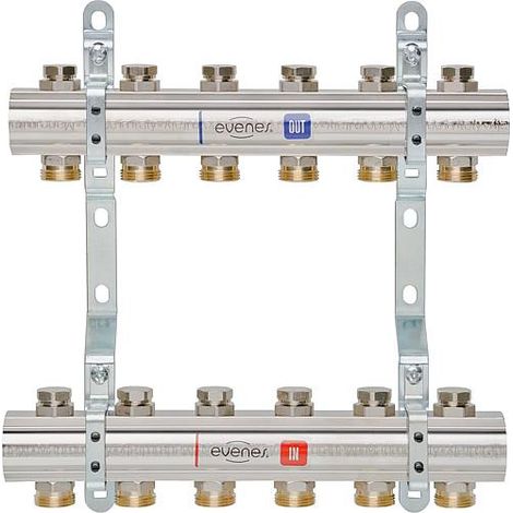 Repartiteur de chauffage EVENES type M4 10eg DN25 1 laiton 10 circuits  avec vanne de reg (1/2)