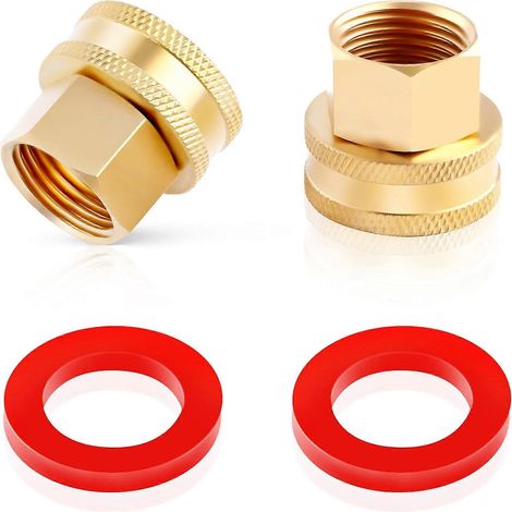 Lot de 2 raccords filetés en laiton sans plomb pour tuyau d'arrosage, filetage 3/4" GHT vers 1/2" NPT, adaptateur de connexion pivotante rapide Green Thumb, double filetage femelle 3/4 (1/5)