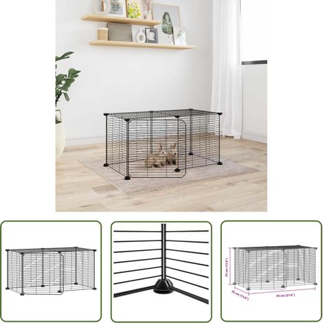 The Living Store Cage animaux de compagnie à 8 panneaux et porte Noir 35x35 cm - Cage Animal Domestique - Cage Petit Animal - Abri Animal - Accessoires Animaux - Cage Pliable (1/4)