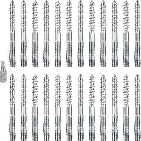 24 Pièces Vis Double Filetage M8 x80mm Acier Zingué, Argent Vis Beton Sans Cheville pour le Raccordement de Meubles en Bois et l'installation Électrique (1/5)