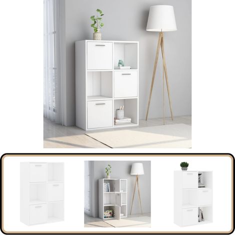 Armoire de rangement Blanc 60x29,5x90 cm Bois d'ingénierie - Bibliothèque Blanche - Bibliothèque Design - Meuble Rangement - Étagère Ouverte - Étagère Fermée (1/5)