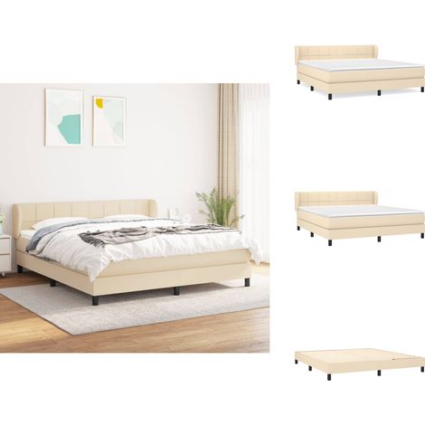 Boxspringbett mit Matratze Creme 180x200 cm Stoff - Boxspringbett - Doppelbett - Cremefarbenes Bett - Bettrahmen - Matratze (1/5)