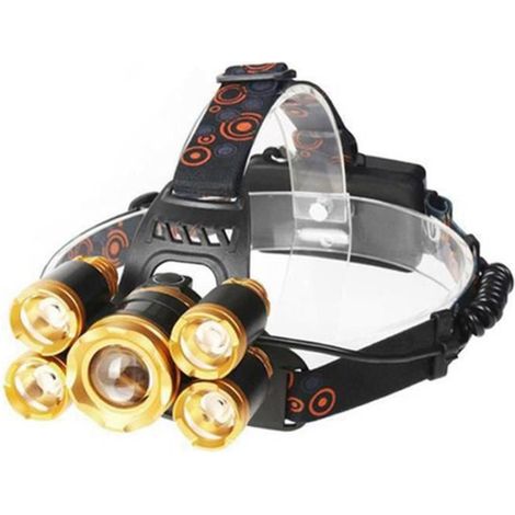 Lampe Frontale Puissante avec 5 LED de 6000 lumens, Lampe Torche LED Zoomable et Étanche (1/4)