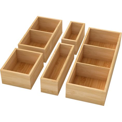 Toque 5 Pcs Bamboo Drawer Organizer Multi-Use Storage Box with Removable Divider
