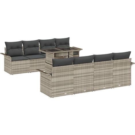 Maison Exclusive - Set Divano da Giardino 9 pcs Grigio chiaro polyrattan