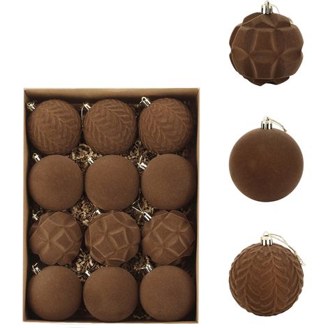 Boules De Noël En Velours - 12 Pièces - Diamètre 8 Cm - Décorations Pour Arbre De Noël Intérieur - Ensemble Complet Avec Cordon De Suspension (1/5)