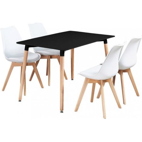 Halo Lorenzo Dining Set - a Black Wooden Dining Table and Set of 4 White Polypropylene Dining Chairs - Dining Room Kitchen (1/5)