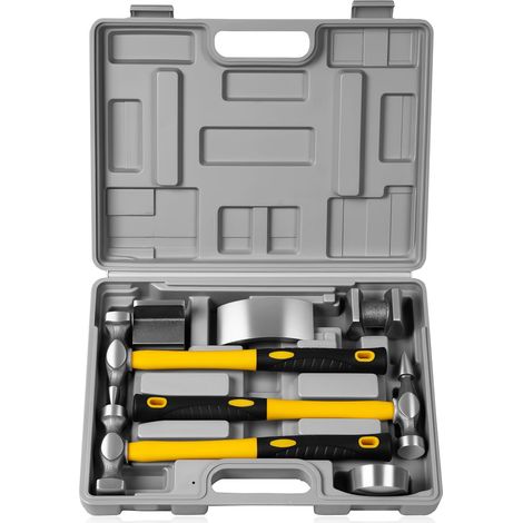 Kit de reparación de carrocería de 7 piezas con martillo y carrito - Juego de martillo para reparación de carrocería con estuche de almacenamiento (1/5)