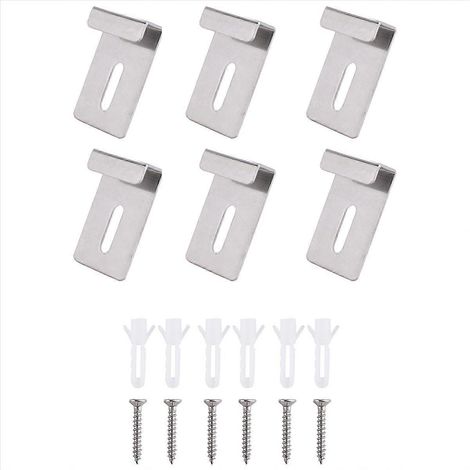 6 silberfarbene Metall-Spiegelhalterungen, breites Schienenmontage-Set für Wandspiegel, robuste Montageclips, 6er-Set (1/5)