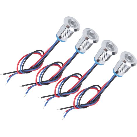 4 jeux de LED rondes précâblées, étanches, en métal, bicolores, cathode commune, 12 mm, 1224 V (rouge et bleu) (1/5)