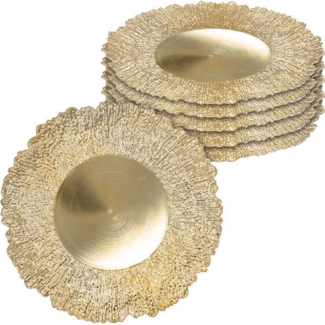 Kunststoff Teller gold 33cm - 6er Set - Deko Kerzen Tablett rund