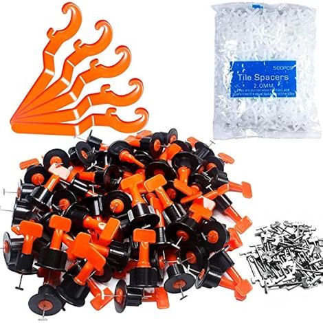 Kit de nivellement de carrelage, 100 pièces réutilisables + 4 clés spéciales, 500 pièces cales 2mm, 10 aiguilles en T (1/5)