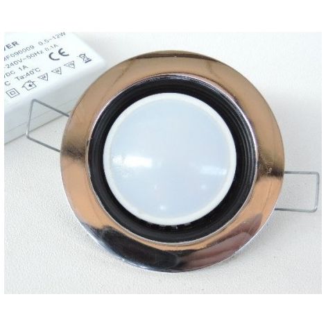 Spot LED 6W Ø 80mm fixe chrome avec lampe 3000K GU5.3 12V MR16 et driver 230V 1A JEFF TRAJECTOIRE 45104 (1/3)