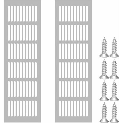Grille de ventilation rectangulaire aluminium 80x250 mm, lot de 2 bouches d'aération extérieures, sortie d'air murale résistante, plaque perforée durable pour conduit. (1/5)