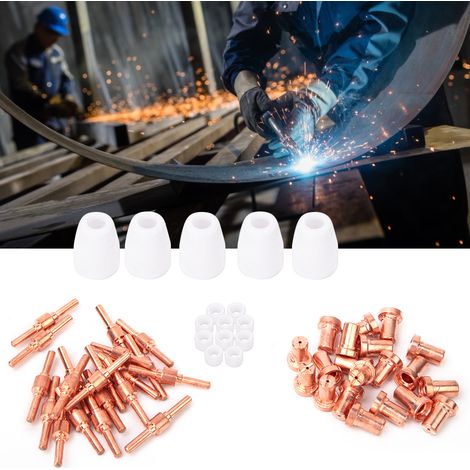 55 pièces : électrode allongée, buse de protection, anneau de gaz pour torche PT31 de découpeur plasma (1/5)