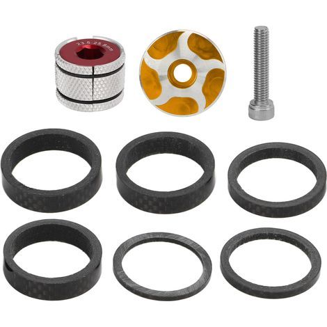 Kit d'entretoises de jeu de direction CANSUCC pour vélo, avec capuchon de potence et embout d'expansion, pour potence de fourche avant de 28,6 mm de diamètre (doré). (1/5)