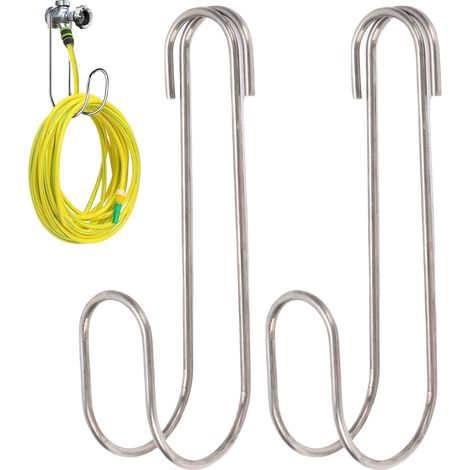Lot de 2 crochets de rangement pour tuyau d'arrosage en acier inoxydable 304, supportant jusqu'à 20 kg (44 lb), pour garage, jardin et atelier. (1/5)