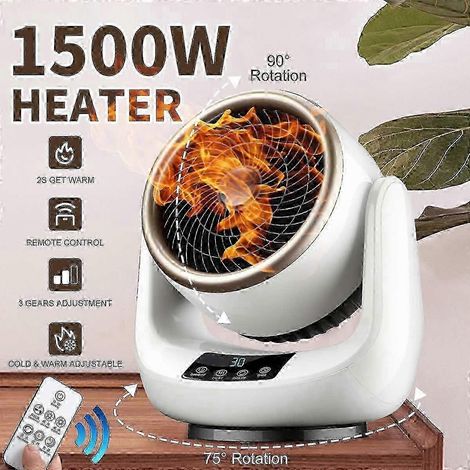 Chauffage soufflant portable à 3 vitesses avec télécommande, radiateur électrique d'appoint pour la maison, le bureau ou la salle de bain. (1/3)