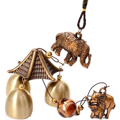 Carillon éolien, clochettes vintage en métal, cloche porte-bonheur Feng Shui chinoise à suspendre pour la décoration de la maison et du jardin (Éléphant) (1/5)