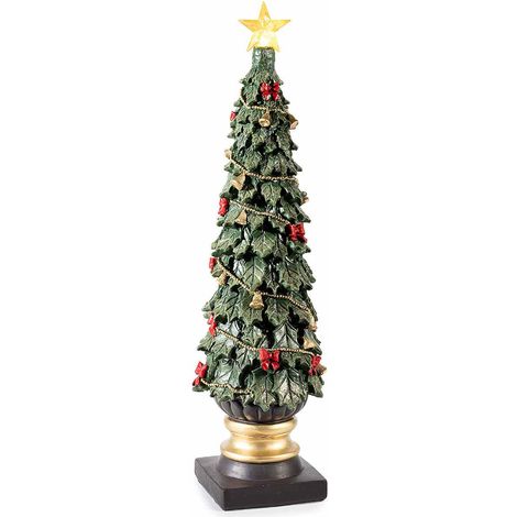 Alberi di Natale decorativi in resina con stella luminosa e luci LED, Ø 17 cm x 61 H