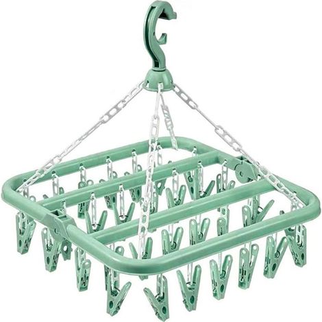 Sèche-chaussettes avec 32 pinces, cintre métallique rotatif, anti-vent, utilisable en intérieur comme en extérieur, 1 pièce (1/5)