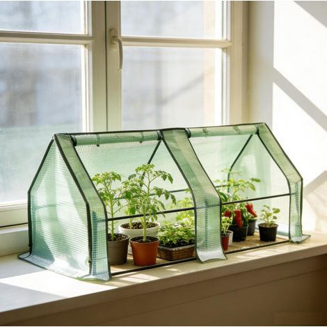 Mini-serre de jardin 180x90x90 cm en acier et PE vert, 2 portes pour balcon et jardin – MEUBLIV (1/5)