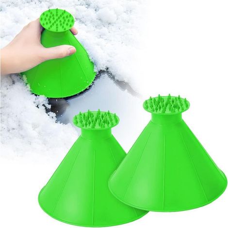 2er Set Eiskratzer Kegel für Autoscheiben, Schneefeger mit Trichterfunktion, Grün (1/5)