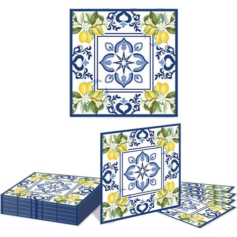 20 pièces Serviettes en Papier Citron Bleu Cyan Jaune pour déjeuner napperons Dessin Aquarelle Citron en Papier (1/5)