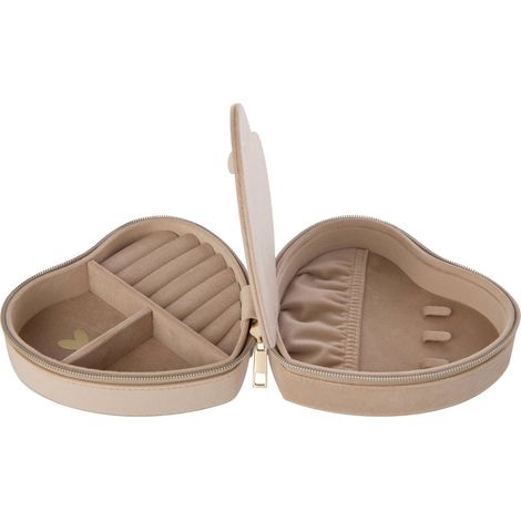 Boîte à bijoux cœur en velours beige - beige (1/4)